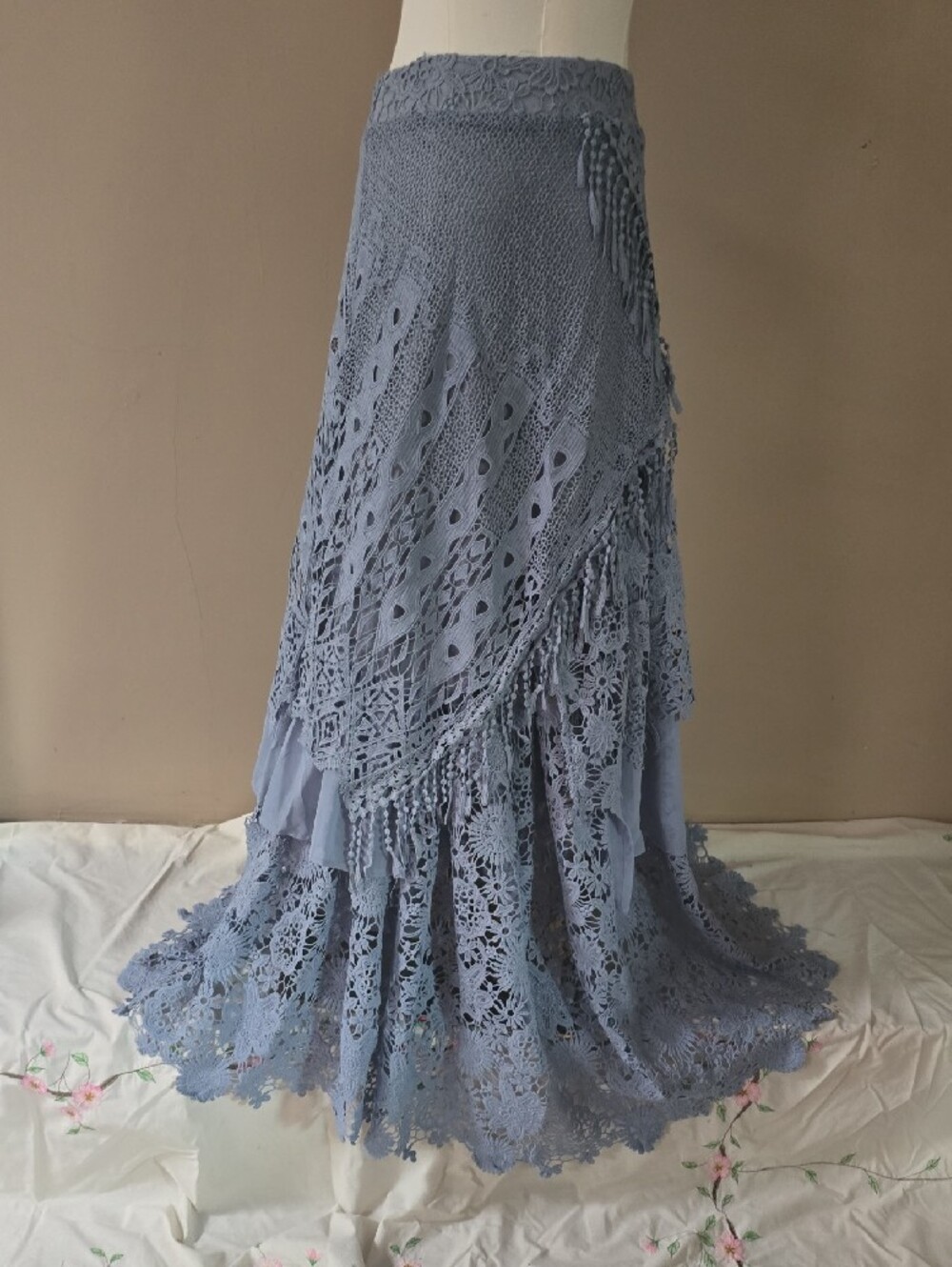 Crochet Lace Maxi Skirt in Dusty Blue - Picture 7 of 16